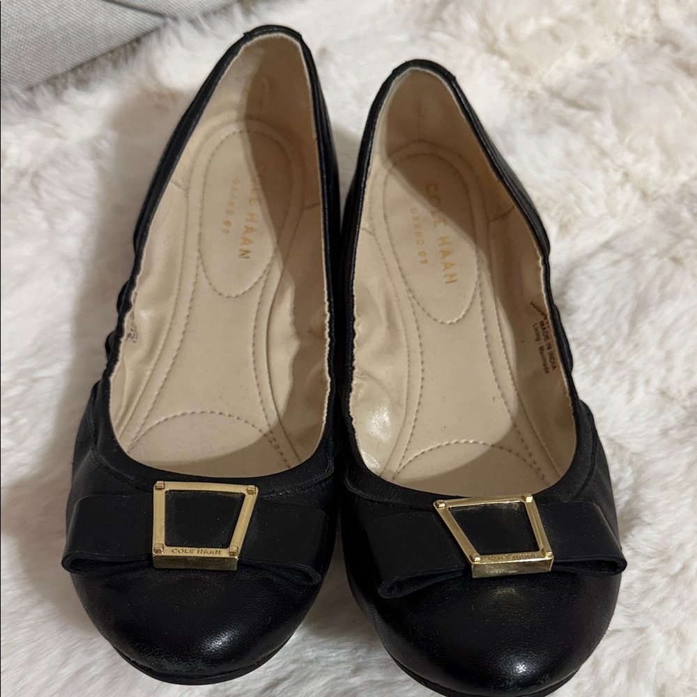 Cole Haan Women's Black Bow Flats with Gold Accents
